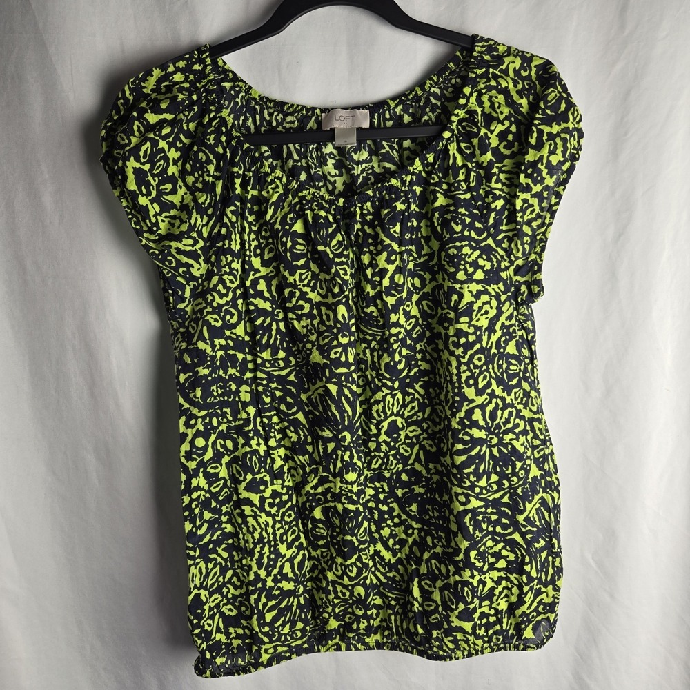 Ann Taylor LOFT Cotton Shirt Keyhole Neck Womens Small Lightweight Abstract